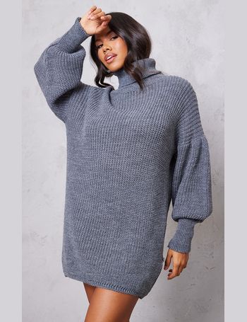 Pink Marl Chunky Knit Roll Neck Jumper Dress