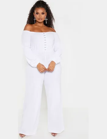 Plus White Devore Cup Detail Wide Leg Jumpsuit