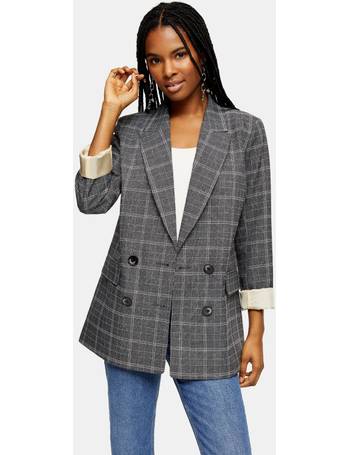 Topshop + PETITE Double Breasted Check Jacket