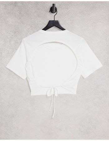 Monki collared cropped shirt in white