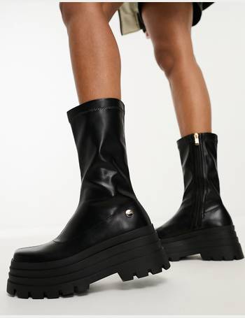 Public desire generate chunky cheap sock boots in black croc