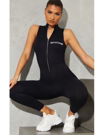 PRETTYLITTETHING Tall Black Embroidered Zip Front Jumpsuit