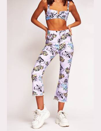 Jaded London low rise bootcut jeans with belt in multi blossom print co-ord