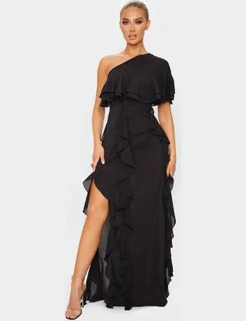 Plus Black Long Sleeve Extreme Ruched Midaxi Dress