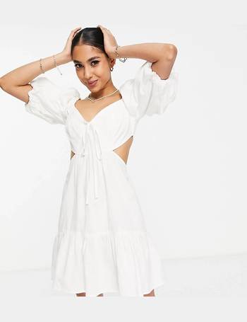 ASOS DESIGN Broderie Volume Sleeve Mini Cut Out Dress In, 55% OFF