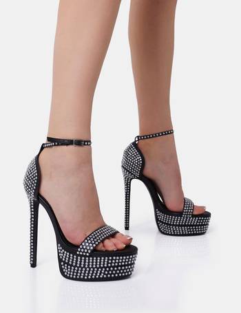 Formation Black Patent Padlock Detail Chunky Square Peep Toe Platform Heels