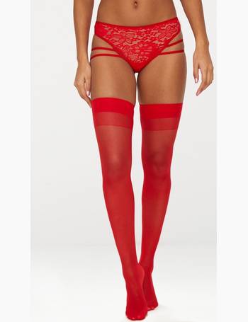 Red Lace Top Sheer Hold Up Stockings
