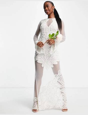 A Star is Born sheer embellished maxi dress with built in bodysuit in  silver