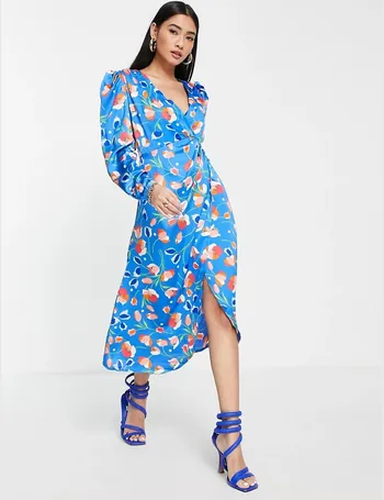 liquorish wrap front midi tea dress in floral print