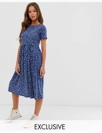 wednesday's girl midi dress with shirred top and tiered skirt in ditsy floral