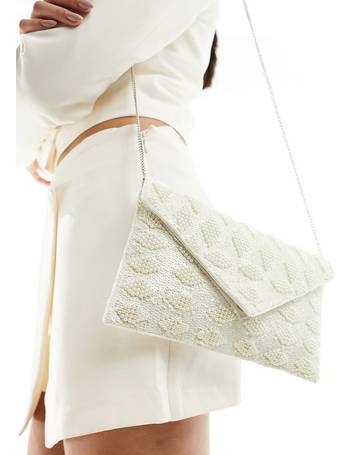 True Decadence embellished beaded envelope clutch bag in light gray