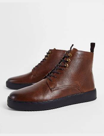 silver street side zip lace up leather boots in brown