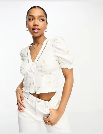 ASOS Premium Broderie Crop Top with Puff Sleeve