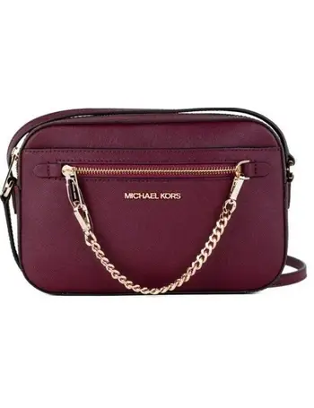 Michael Kors Jet Set Large East West Mulberry Leather Zip Chain Crossbody Bag