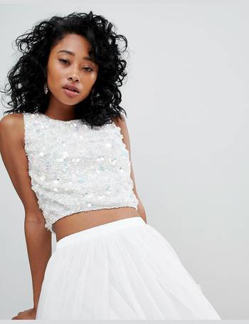 Lace & Beads Embellished Bodysuit With Sheer Skirt