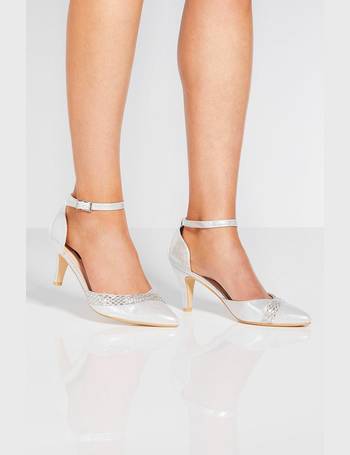 quiz silver mid heel court shoes