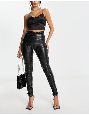 ASOS DESIGN leather look fold over biker legging in black