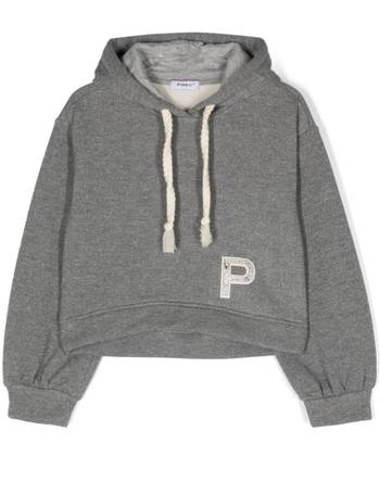 Pinko Kids logo-trim zipped hoodie - Black