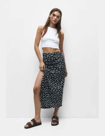 Pull&bear asymmetric floral wrap 2024 midi skirt in multi