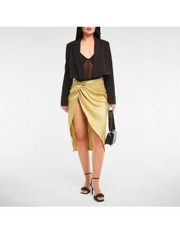 Missguided satin wrap 2024 midi skirt in green