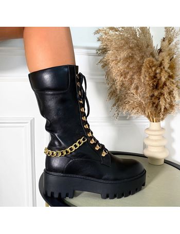 khaleesi black knit lace up chunky calf boots