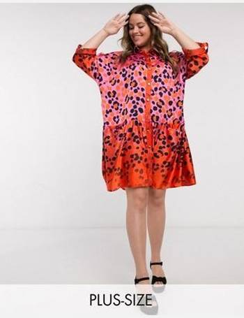 Kimono Wrap Dress In Orange And Pink Ombre Leopard Print