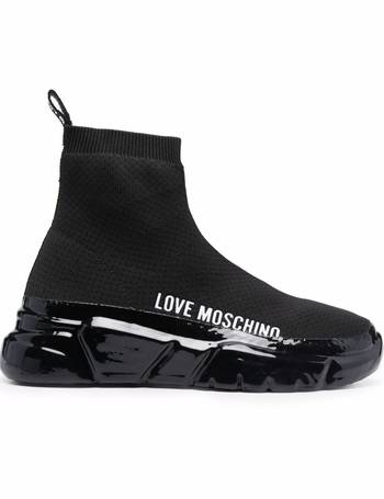 Love Moschino sock sneakers with high shine platform sole in black