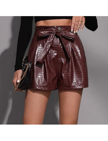 SHEIN Zip Fly Crocodile PU Leather Shorts