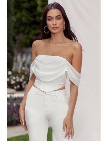 Club L London Off Shoulder Corset Top With Volume Sleeve Detail in White