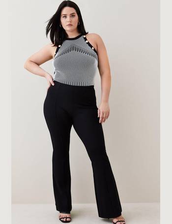 Plus Size Leather Pocket Slim Flare Trousers