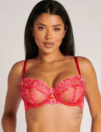 Boux Avenue Mollie padded plunge lace bra in neon coral-Orange