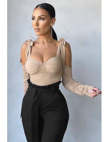 Club L London Off Shoulder Corset Top With Volume Sleeve Detail in