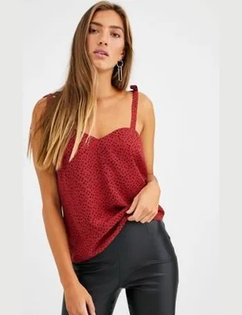 Vila brushed long sleeved crop top with strapping detail in red