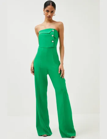 Compact Stretch Tux Bandeau Wide Leg Jumpsuit