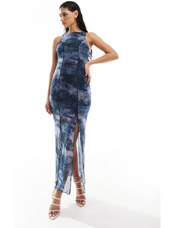 ASOS DESIGN high neck mesh midi dress with structured square neck bra  detail in zebra print