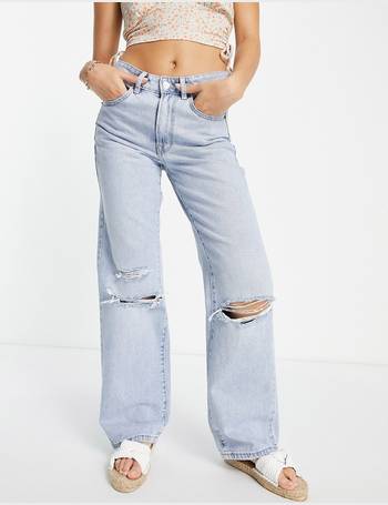 Stradivarius Tall Straight Leg 90s Jeans With Rips in Blue