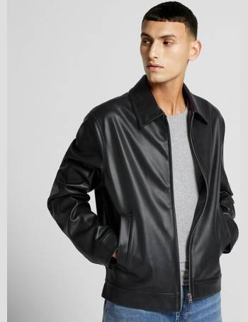 Bershka Faux Leather Aviator Jacket in Grey for Men