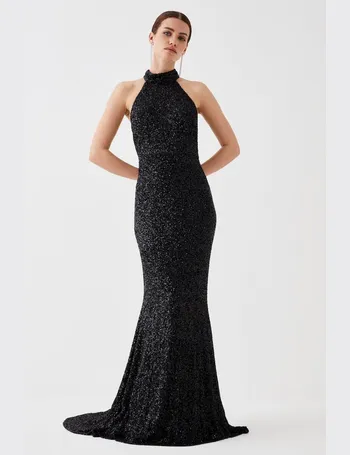 Black Sequin Halter Neck WOW Dress