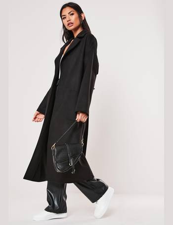 Missguided Petite Faux Leather Contrast Trim Trench Coat