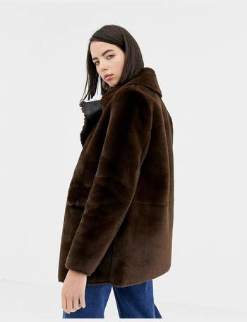 Warehouse longline faux hot sale fur coat in tobacco