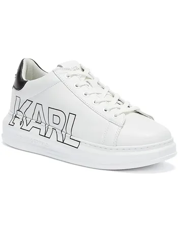 karl lagerfeld white leather platform sole trainers with black trim