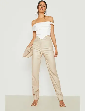 Petite Wide Leg Leather Look Trousers