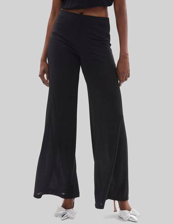 Yumi Navy Satin Crane Print Palazzo Trousers