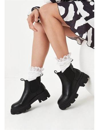 Missguided chunky pull on ankle boots in black faux leather