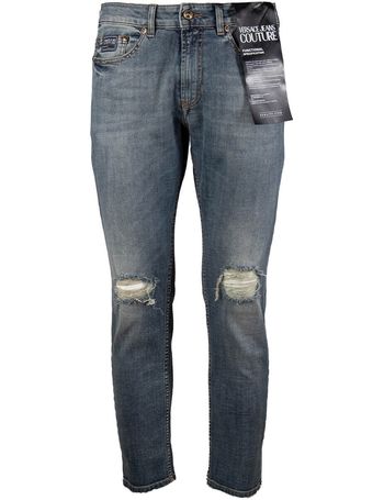 Versace Jeans Couture ripped patch jeans in blue