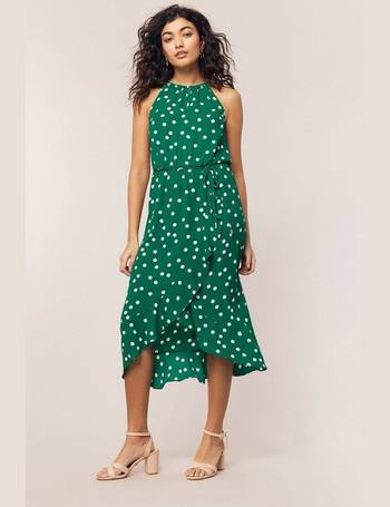 oasis green spot high neck midi dress