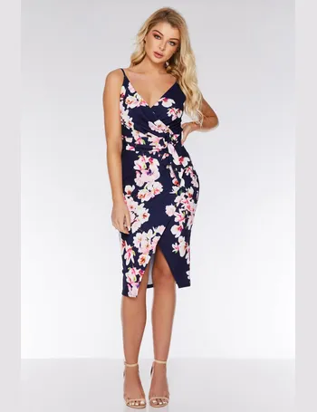 quiz navy and pink floral wrap dress