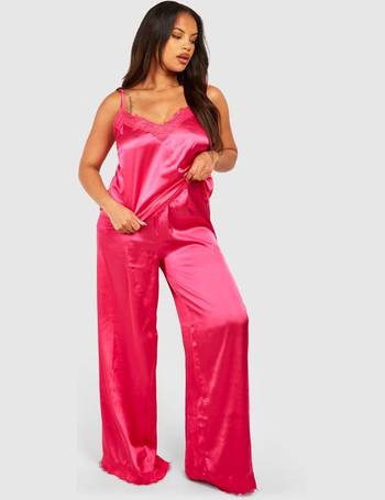 Buy Boohoo Satin Cami Pajama Set With Contrast Piping In Rose