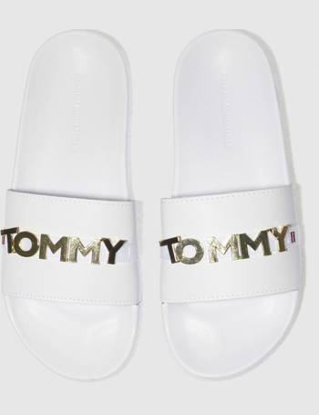 tommy hilfiger gold sliders