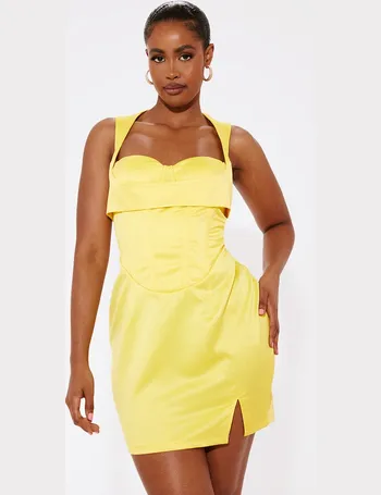 Shape Yellow Woven Textured Plunge Mini Dress
